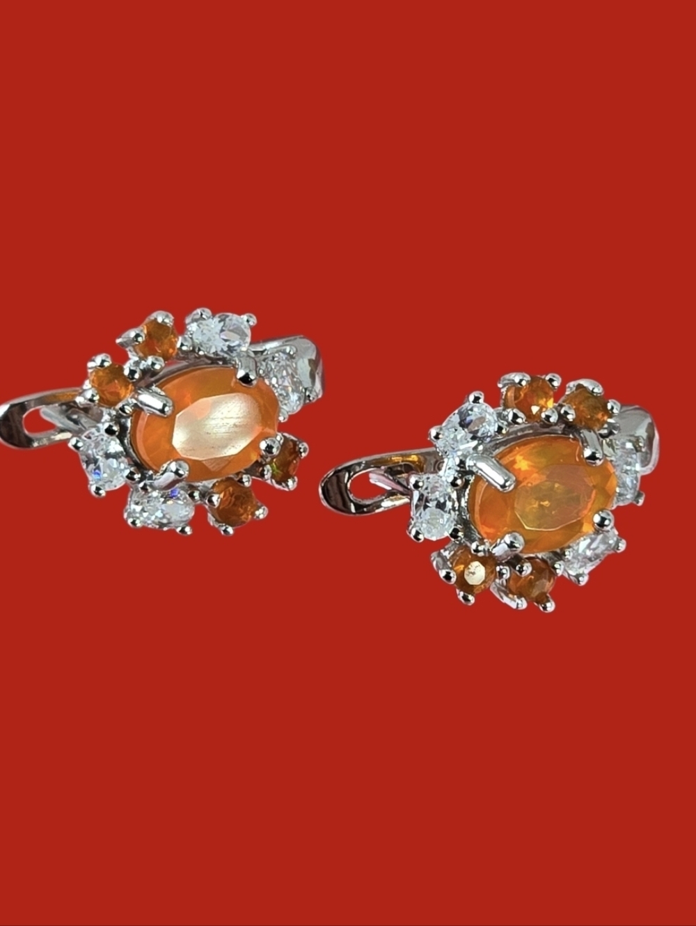 925 Sterling Silver Earrings with Natural Oval Orange Opal 7x5mm Gem